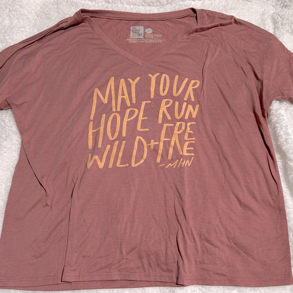Women's Pink Graphic V-Neck Top To Write Love in Her Arms.